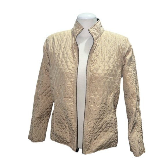 Reversible Quilted Jacket Womens M Lightweight Beige & Black Diamond Pattern Ful - Picture 12 of 14